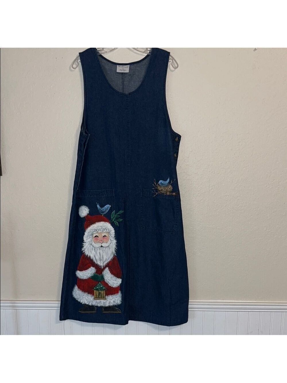 Vintage Denim Christmas Hand Painted Jumper Dress 90s cottagecore granny teacher - Picture 3 of 9